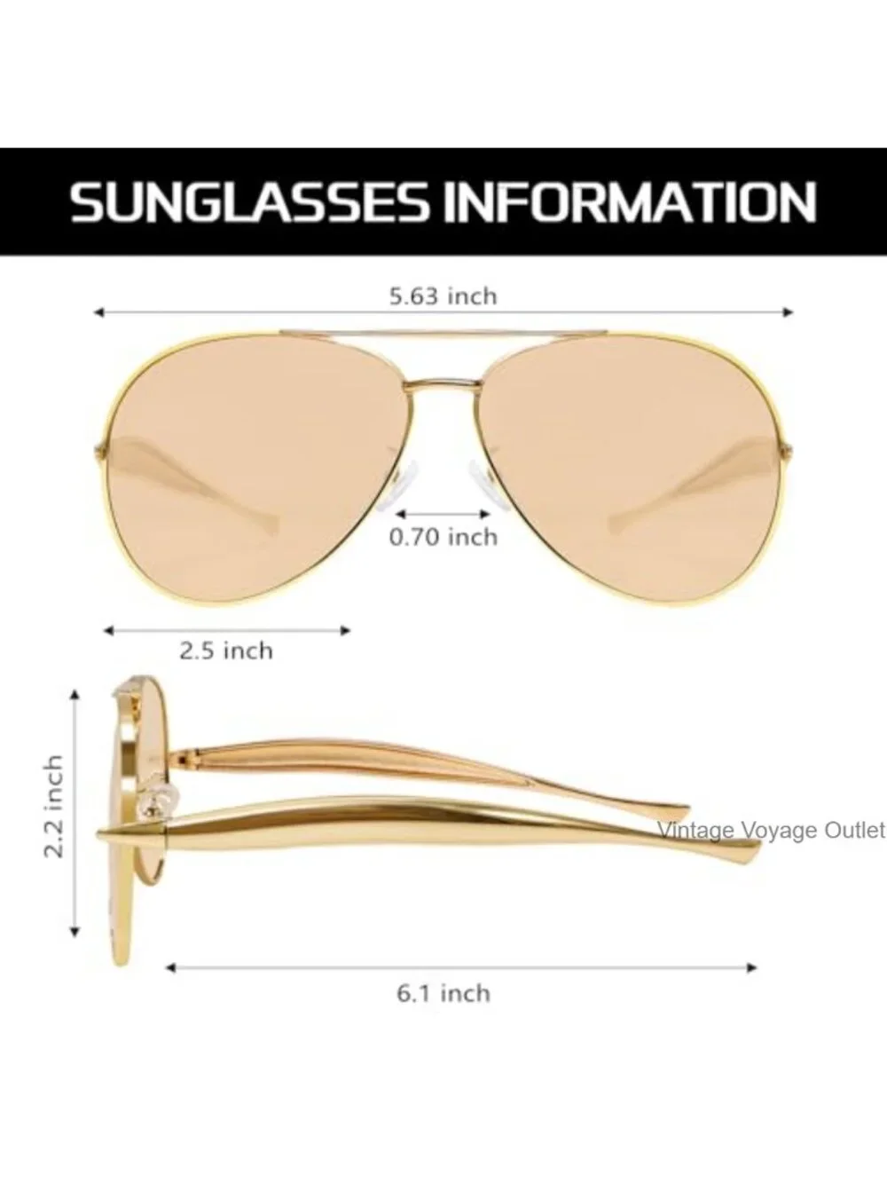 Retro Oversized Aviator Sunglasses - Gold Metal Frame UV400